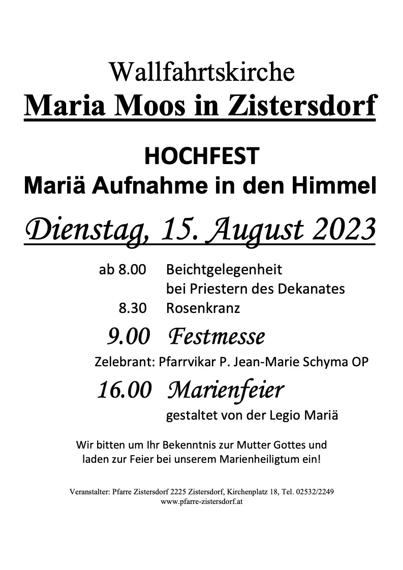 Hochfest Mariens 15 August 2023
